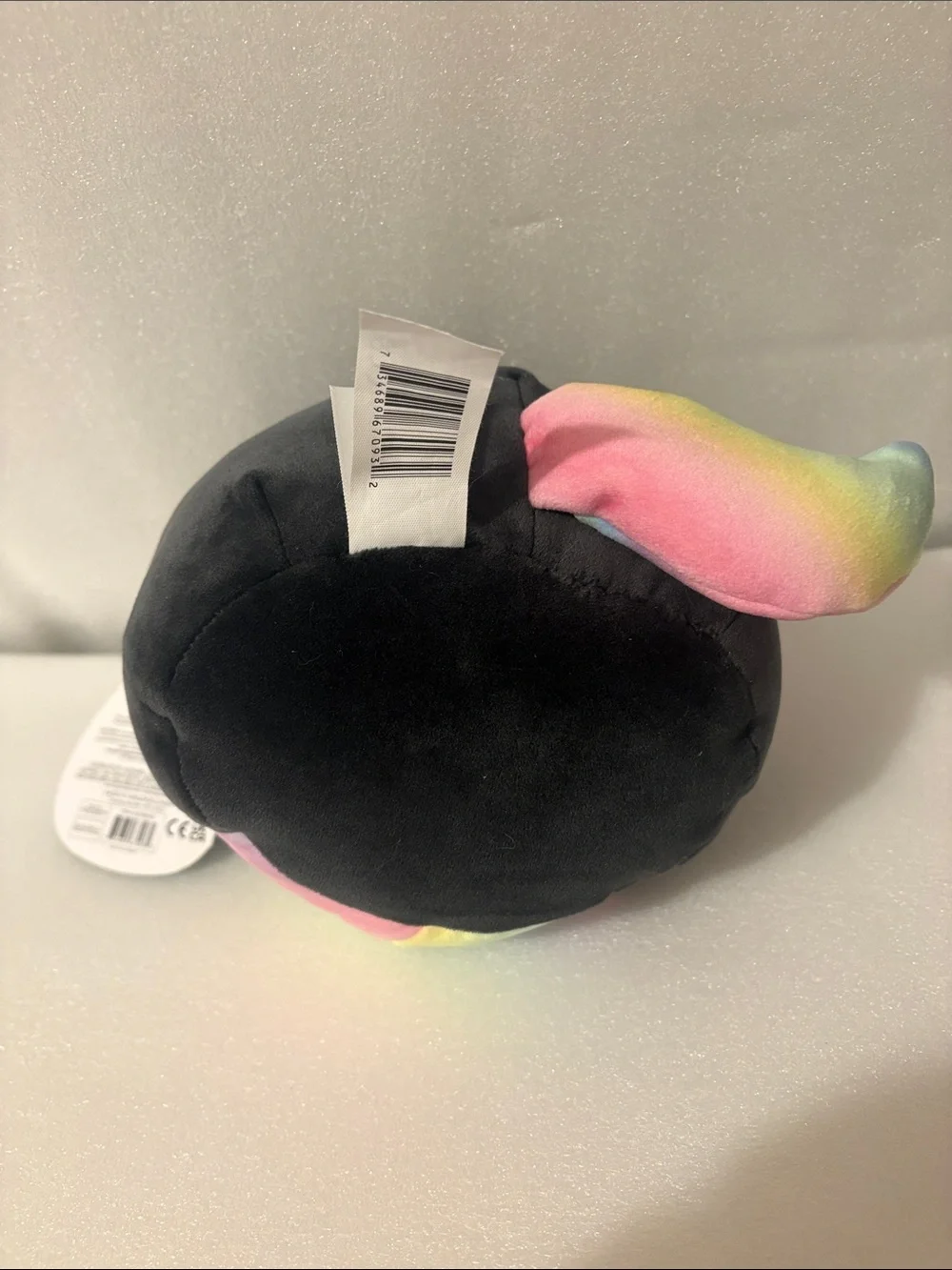 Squishmallows Black Unicorn Cat Plush with Rainbow Accents